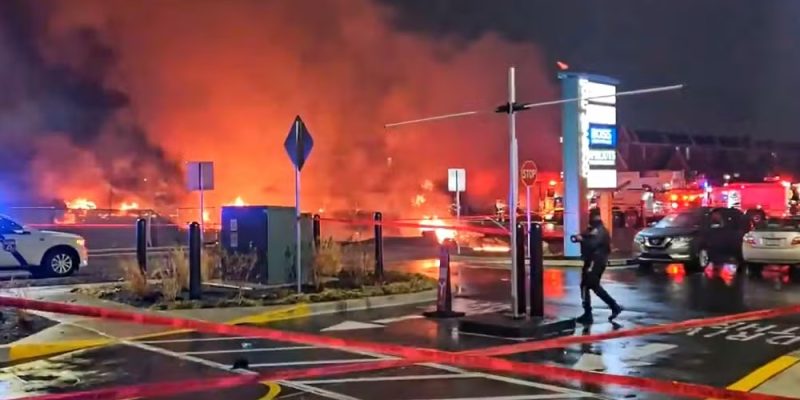 Avião de pequeno porte cai na Filadélfia, nos Estados Unidos — Foto: Philadelphia Office of Emergency Management/AFP