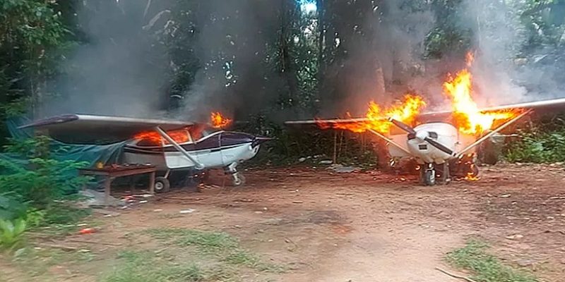 Aeronaves apreendidas e destruídas durante operação contra mineração ilegal na TI Yanomami (RR) - Divulgação/Ministério da Justiça