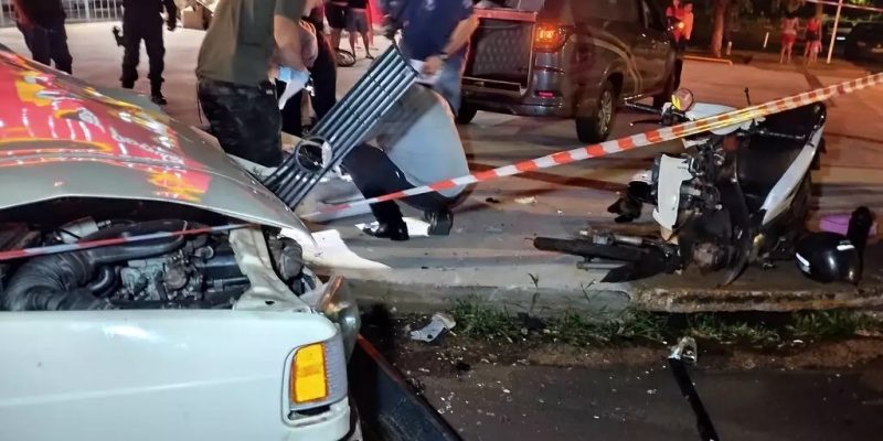 Local do acidente que provocou a morte de motociclista em Dourados (Foto: Leandro Holsbach)