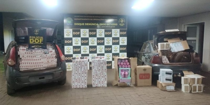 Veículos com produtos ilegais apreendidos na MS-379 (Foto: DOF/Divulgação)