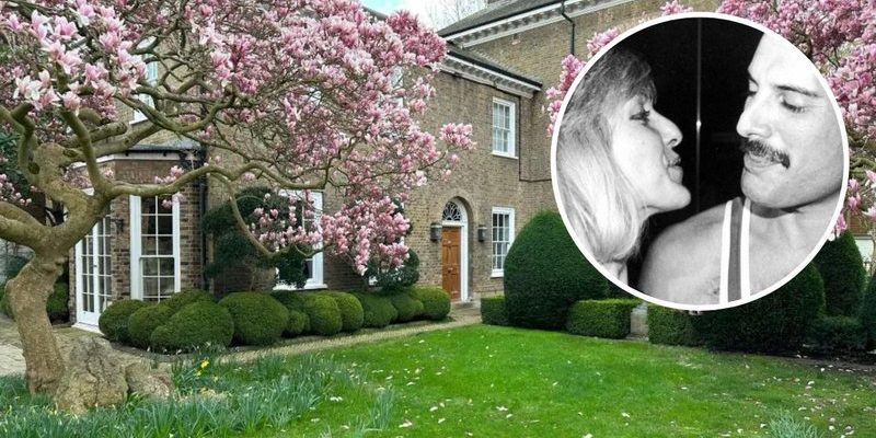 Garden Lodge com foto de Freddie Mercury e Mary Austin - Divulgação/Knight Frank e Getty Images