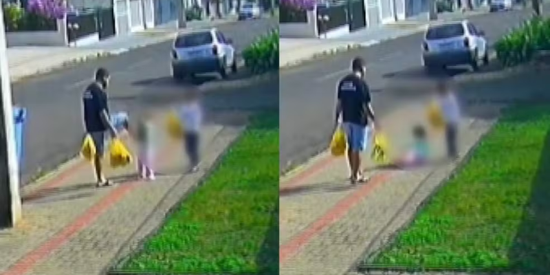 Pai é flagrado chutando a filha em Francisco Beltrão, no sudoeste do Paraná. — Foto: Reprodução