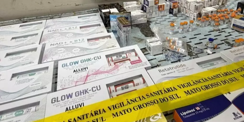 Canetas emagrecedoras e medicamentos apreendidos pela fiscalização sanitária em MS (Foto: Divulgação)