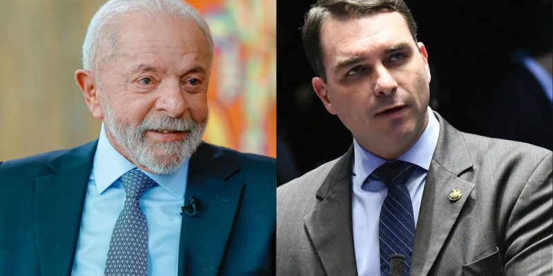 O presidente Luiz Inácio Lula da Silva (PT) e o senador Flávio Bolsonaro (PL-RJ)