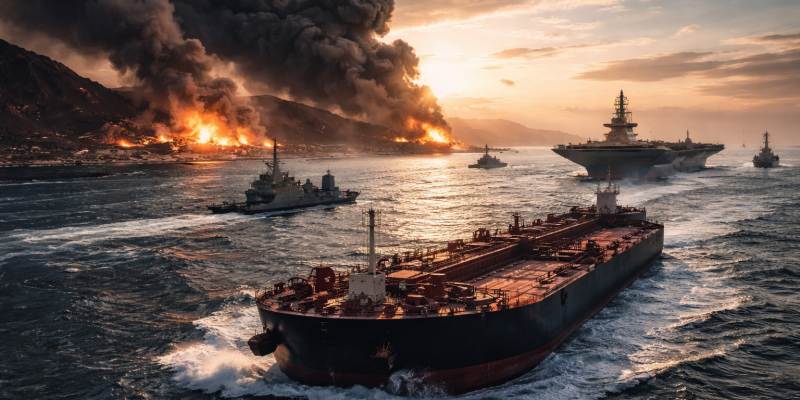 Movimentação de navios petroleiros e presença militar na região do Estreito de Ormuz reforçam o impacto do conflito