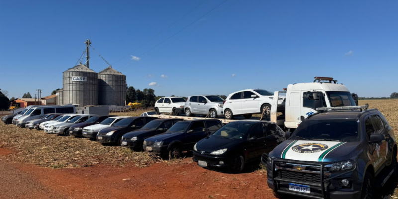 Comboio de carro apreendido durante a ação (Foto: Divulgação/Receita Federal)