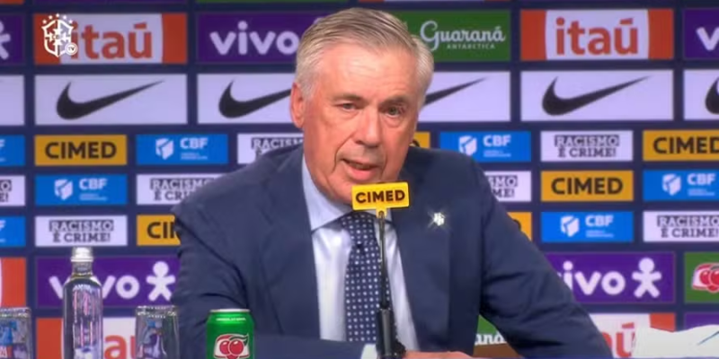 Ancelotti durante convocação da seleção brasileira — Foto: Reçprodução/CBF TV
