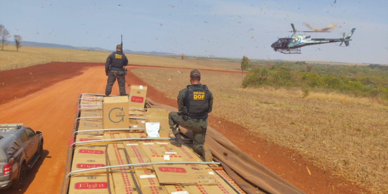 Caminhão com cigarro e agrotóxico, apreendido pelo DOF em Maracaju (Foto: DOF/Divulgação)