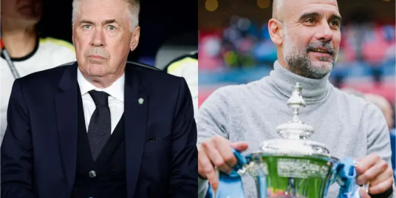 Carlo Ancelotti e Pep Guardiola • Rafael Ribeiro/CBF e Divulgação/Manchester City