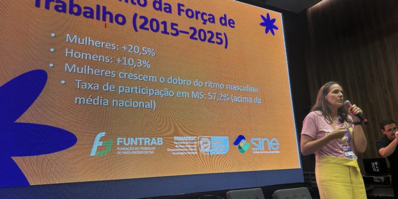 Diretora-presidente da Funtrab, Mariana Dobashi, durante evento