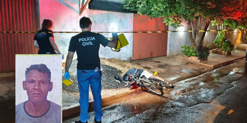 Peritos realizando os levantamentos de praxe no local do assassinato (Foto: Leandro Holsbach)