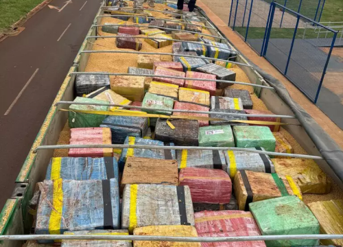 Fardos de maconha estava escondida em carregamento de soja (Foto: Divulgação)
