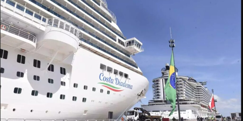 O Costa Diadema e o MSC Seaview estão atracados em Belém (Foto: Secom/COP30)