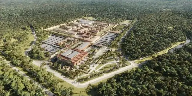 Esboço 3D da prisão de segurança máxima que deve ser construída na Guiana Francesa.  