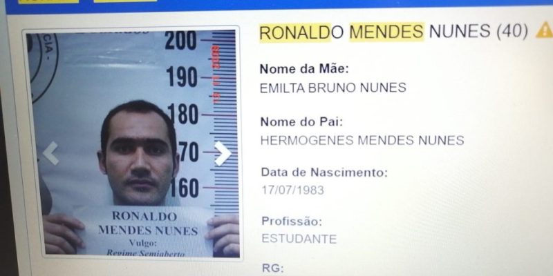 Ficha de Ronaldo Mendes Nunes no sistema prisional de MS, em 2009 (Foto: Reprodução)
