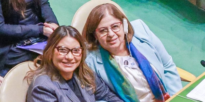 Janja Lula da Silva e a ministra das Mulheres, Cida Gonçalves participam, na sede da ONU em Nova Iorque - Claudio Kbene/PR