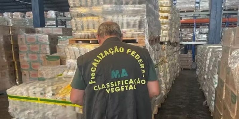 No interior de SP, fiscais apreendem arroz tipo 5 identificado como tipo 1, de melhor qualidade — Foto: Mapa