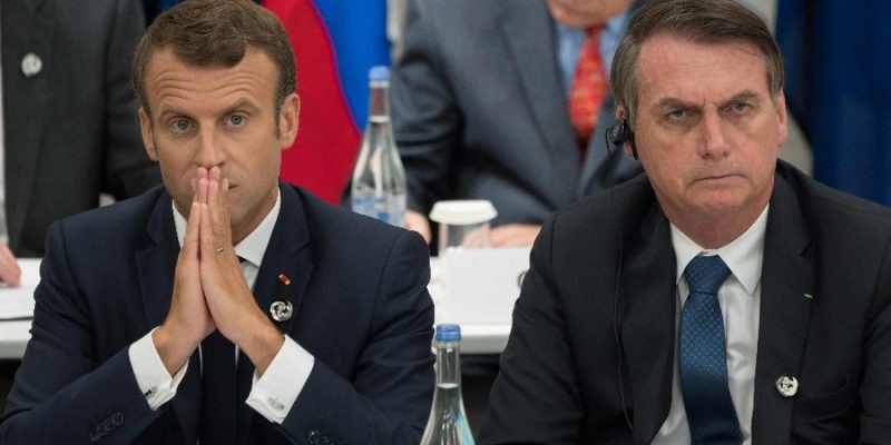 O presidente da França, Emmanuel Macron, e Jair Bolsonaro