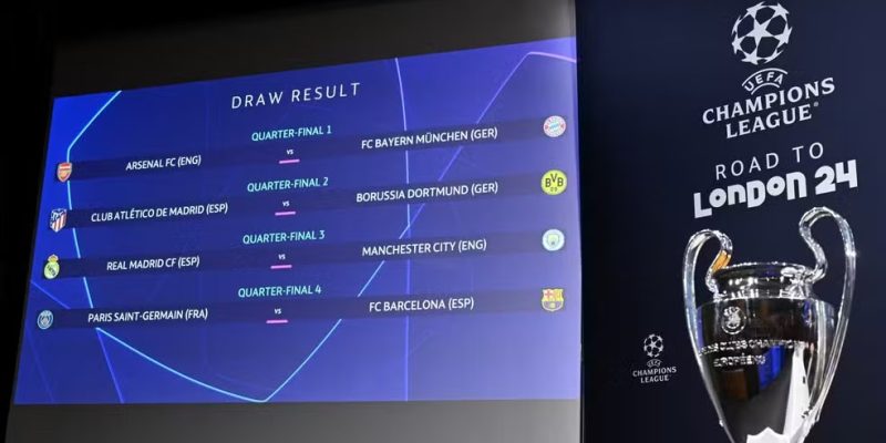 Confrontos de quartas de final da Liga dos Campeões 2023/24 — Foto: AFP