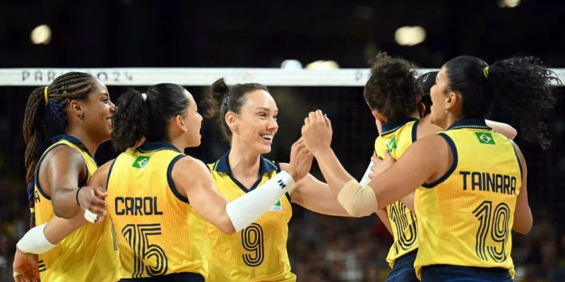 Jogadoras do Brasil comemorando - Foto: Natalia KOLESNIKOVA | AFP